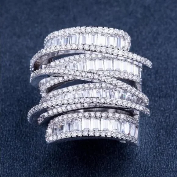 BAGUETTE 6.4 CT DIAMOND 925 STERLING SILVER RING - Picture 6 of 7
